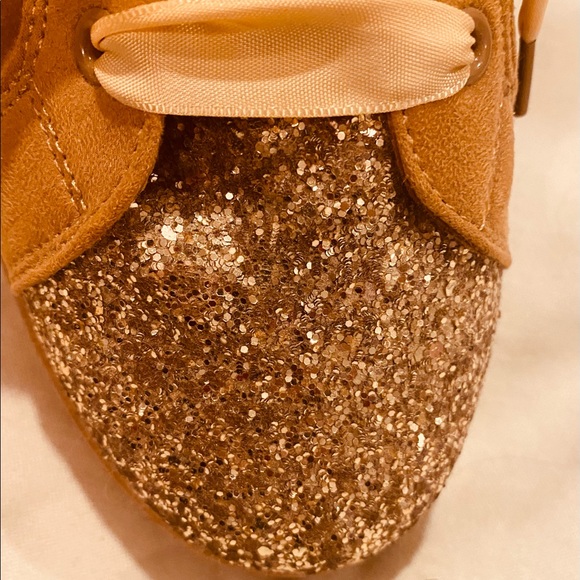 FOREVER Glitter Rust & Gold Suede Tennis Shoes with Ribbon laces. - Picture 7 of 14